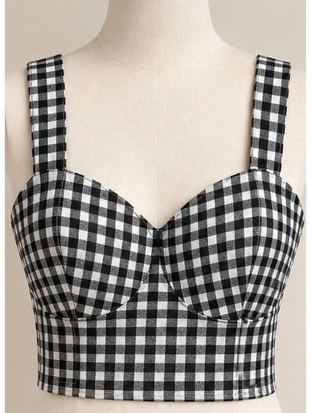 Forever 21+ Black & White Gingham Bustier Crop Top 2X